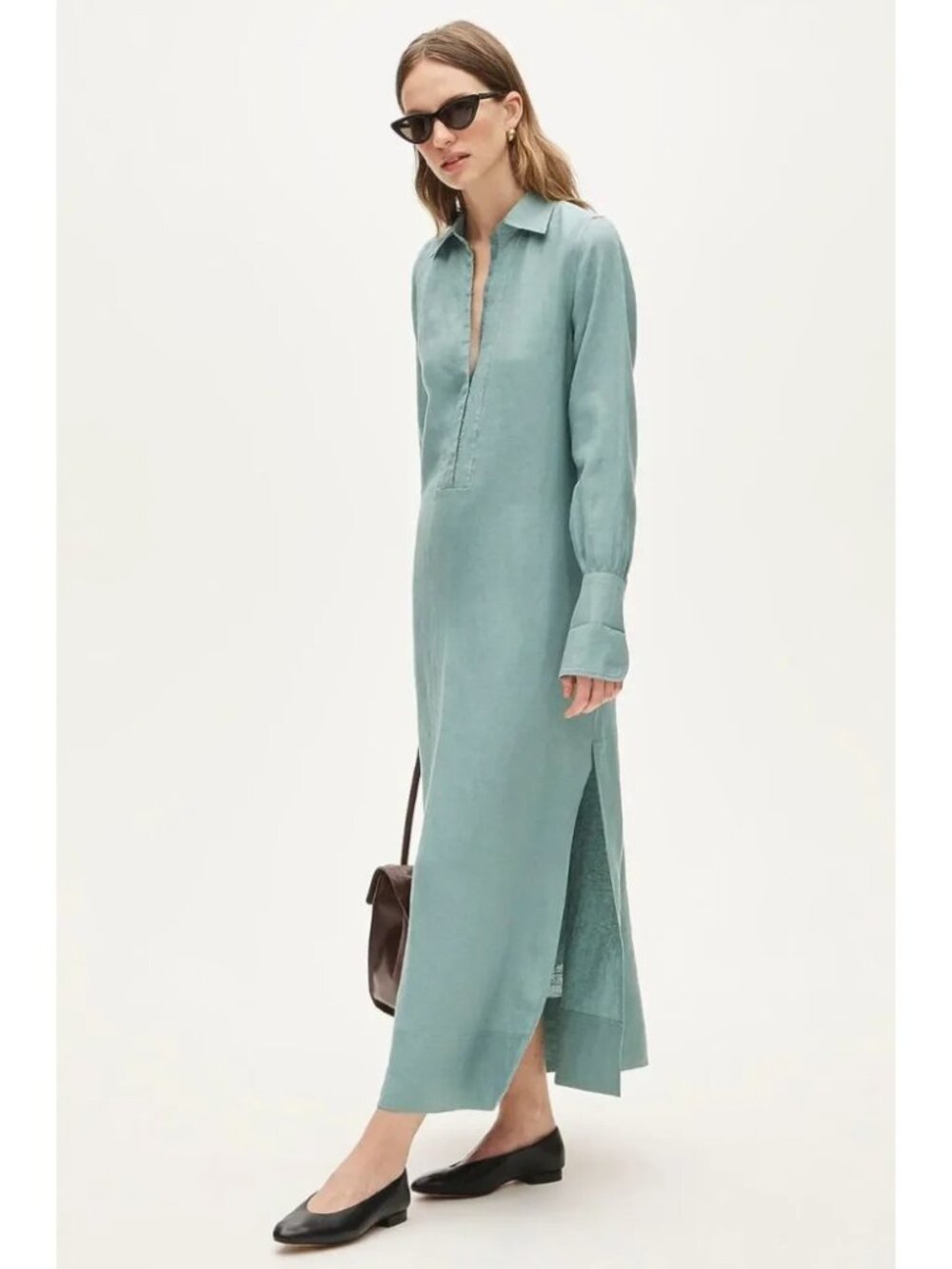 NWT J. Crew Linen Tunic Maxi Dress Seaglass Green Coastal Luxury Resort Size ST